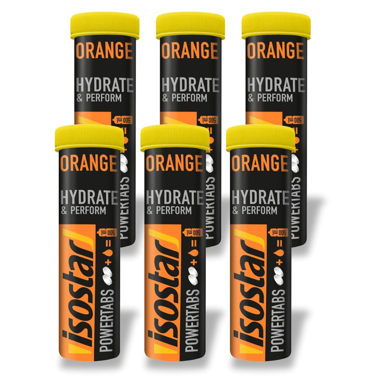 ISOSTAR – Hydrate & Perform Powertabs Orange – Brausetabletten für isotonische Getränke mit Kohlenhydraten & Elektrolyten – 6 x 10 Tabletten (120 g)