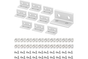 ORGRY 10pcs 4 Hole Inside Corner Bracket for 2040 Aluminum Extrusion 6mm Slot,Silver L Corner Bracket 90 Degree with 40pcs M5 T Nuts,40pcs M5 Hex Screw,1pcs Wrench