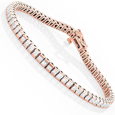Luxurman Ladies 14K Gold Princess Cut Natural Diamond Tennis Bracelet (5 Ctw,G-H Color)