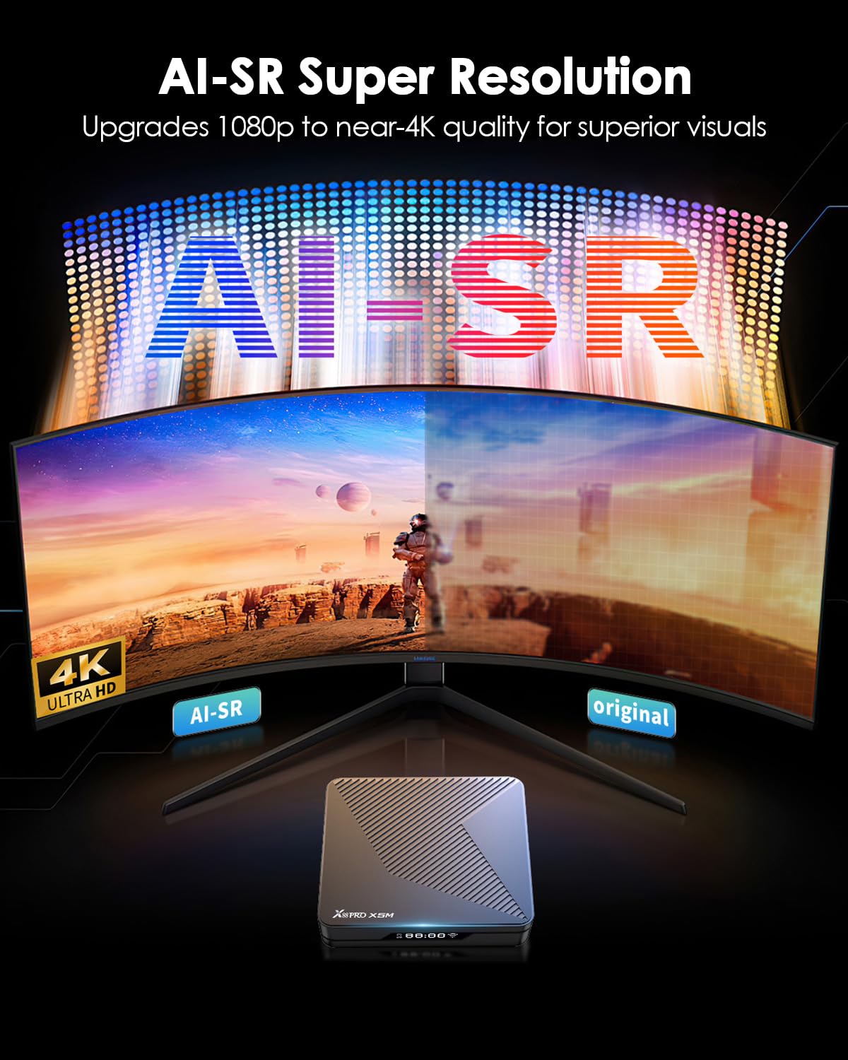 Android TV Box 14.0, Android Box 2025 4GB RAM 64GB Storage, Smart Box for TV with S905X5M 2.0GHz Quad-core CPU 4K Tv Box Support WiFi 6 2.4G/5.8G Dual-WiFi AI-SR 3D HDR10+ 1000M Ethernet BT5.0 USB 2.0