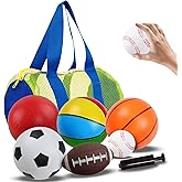 6 Pack Balls for Toddlers 1-3, Sports Balls for Kids & Baby with Pump & Carry Bag, Soft Mini Football, Soccer, Basketball, Baseball, Volleyball, 1 2 3 4 5 6 Year Old Indoor Outdoor Toys Birthday Gift