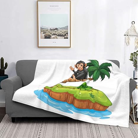 猿 サル ヤシの木 果物3 ブランケットワンピースキルトフランネルウォッシャブルマイクロファイバー暖かさ一般的なフォーシーズンズウォームファッション薄い軽量 ホーム キッチン Amazon Co Jp