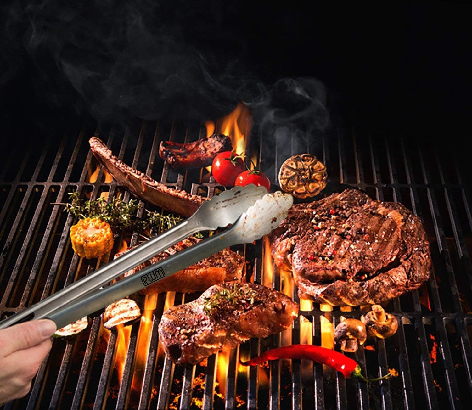 Rwm BBQ Grill Tool Set - Heavy Duty Extra Thick Stainless Steel Grill Utensil Set, Spatula, Basting Brush, Fork & Tongs Perfect BBQ Grilling Accessories, Gift Box Package : Garden & Outdoor