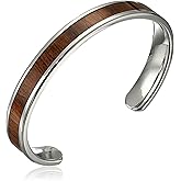 Amazon Collection Men's Stainless Steel Wood Inlay Cuff Bracelet