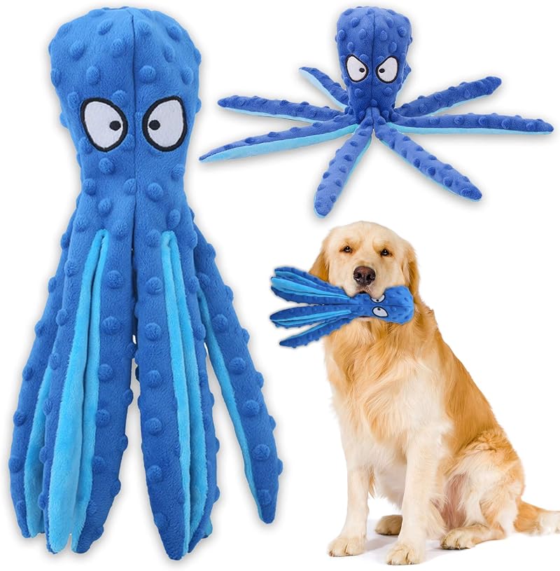 Acehome Squeaky Octopus Dog Toy No Stuffing Crinkle 32cm Medium Large