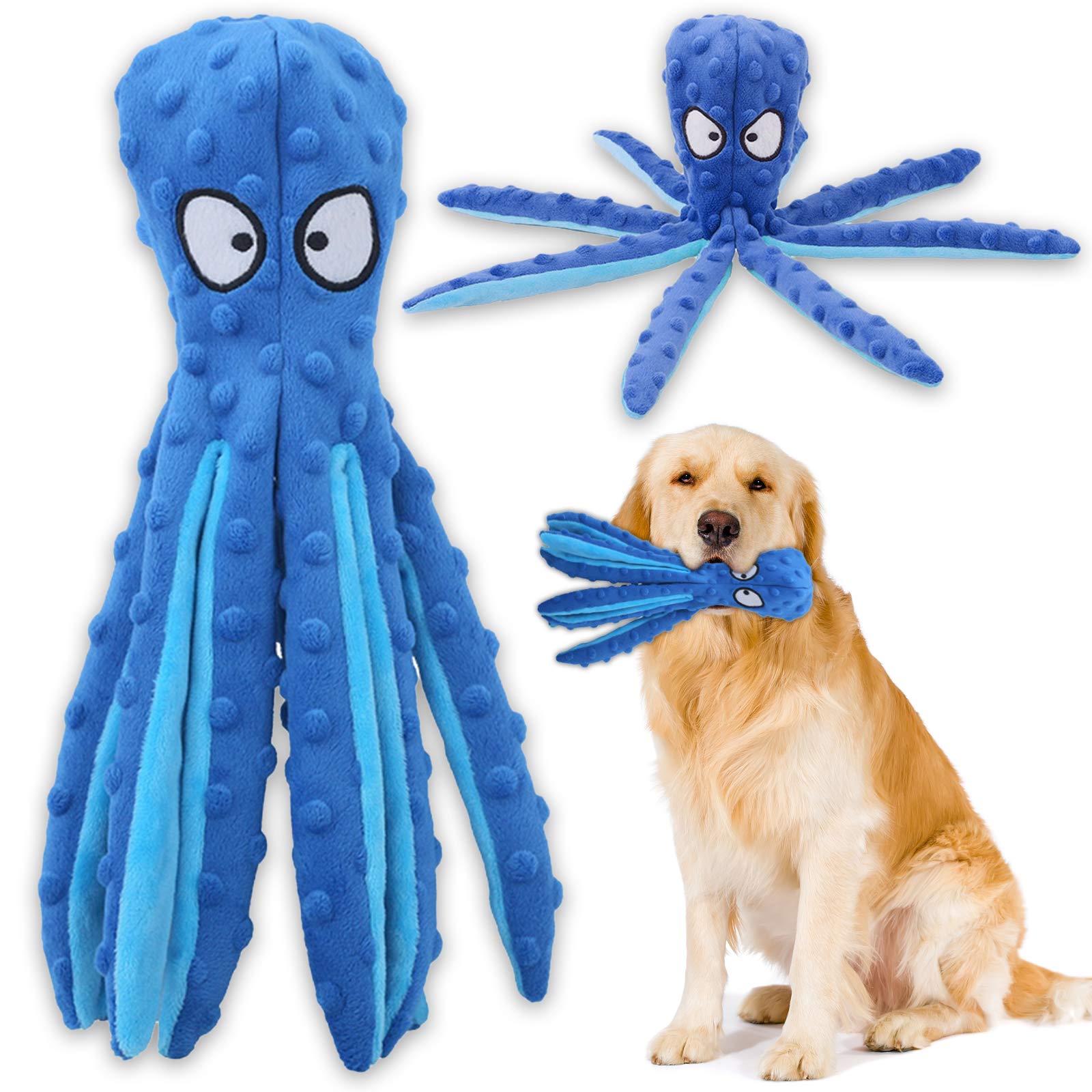 Acehome Squeaky Dog Interactive Play Toy,No Stuffing Octopus Dogs Chew Toy with Crinkle Paper for Medium and Large Dogs Playing