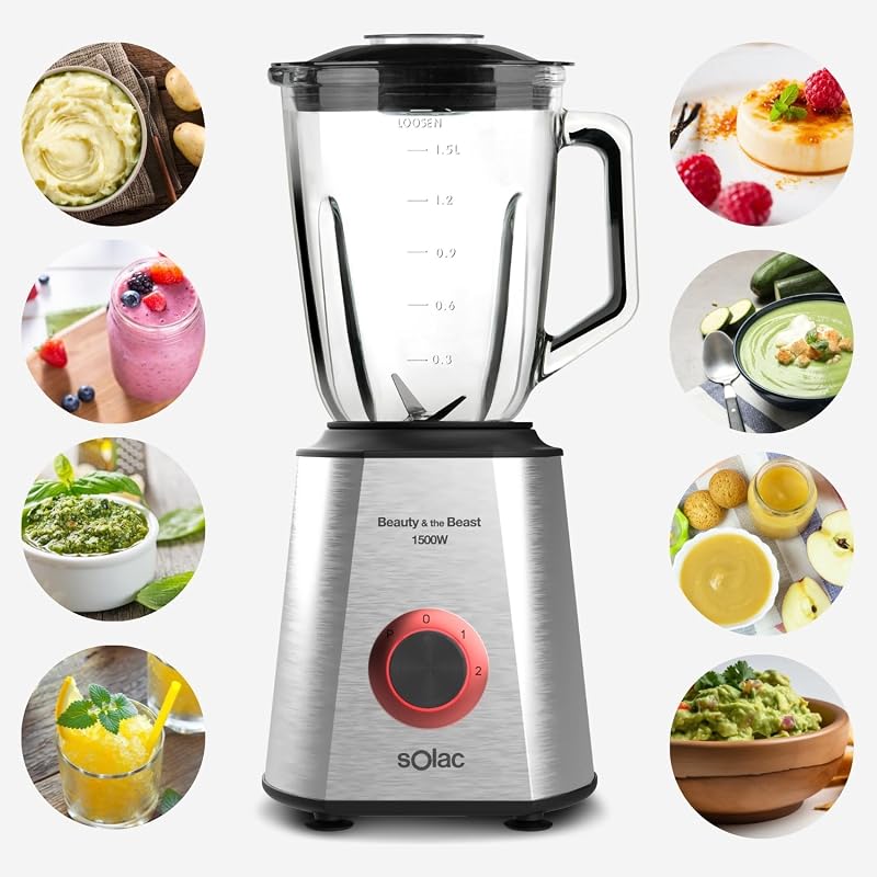 BV5728 Beauty and the Beast 1500 - Batidora de vaso, 1500W, cuchillas 6 filos de acero inoxidable, 2 velocidades + Turbo, pica hielo, jarra cristal graduada 1.5L, boca llenado, sistema seguridad