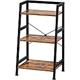 3-Tier Bookshelf, Ladder Shelf, Industrial Bookcase with Steel Frame, Metal Small Bookcase, stand up shelves for Living Room,