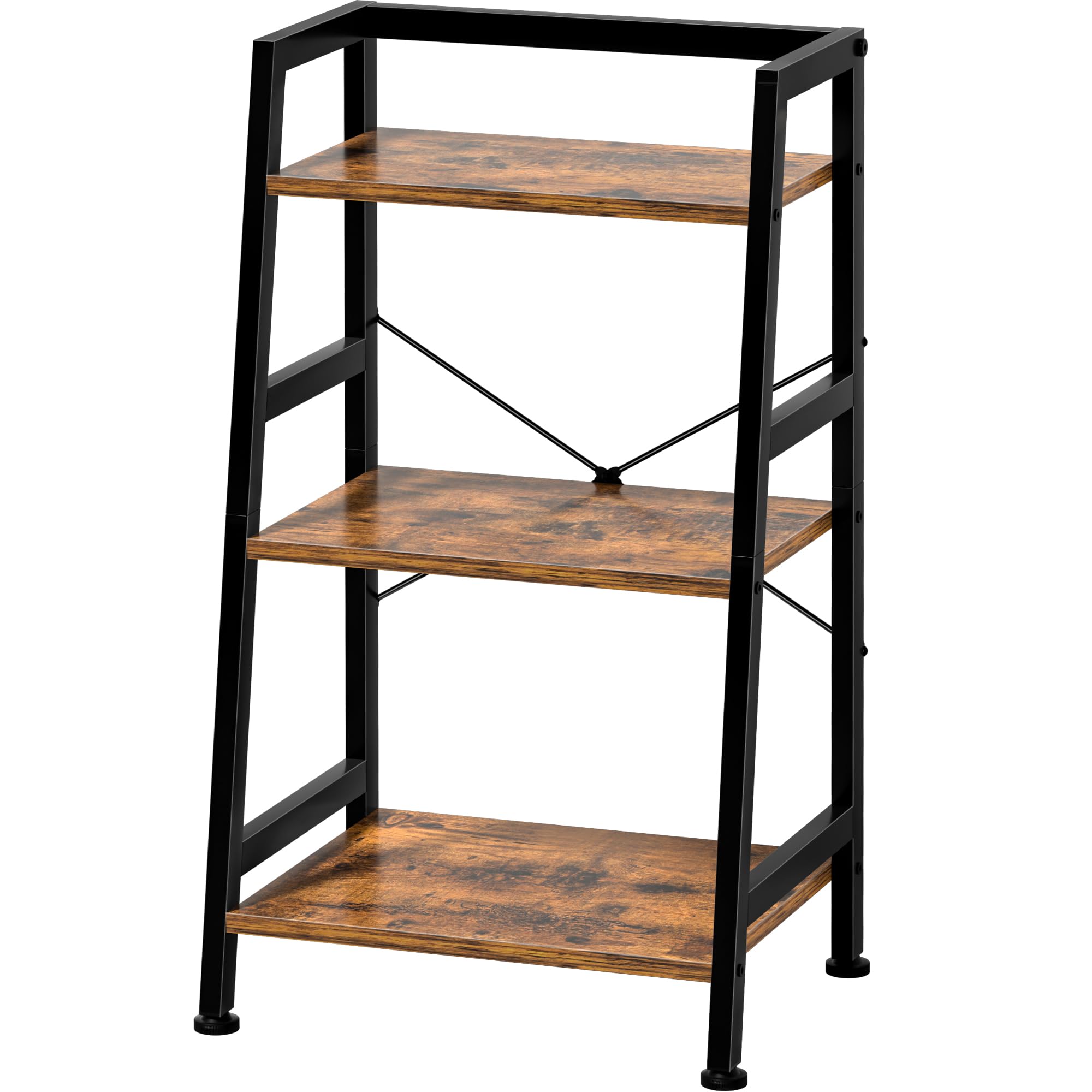 Photo 1 of 3-Tier Bookshelf, Ladder Shelf, Industrial Bookcase with Steel Frame, Metal Small Bookcase, for Living Room, Home Office, Kitchen, Bedroom, Industrial Style?Rustic Brown & Black?