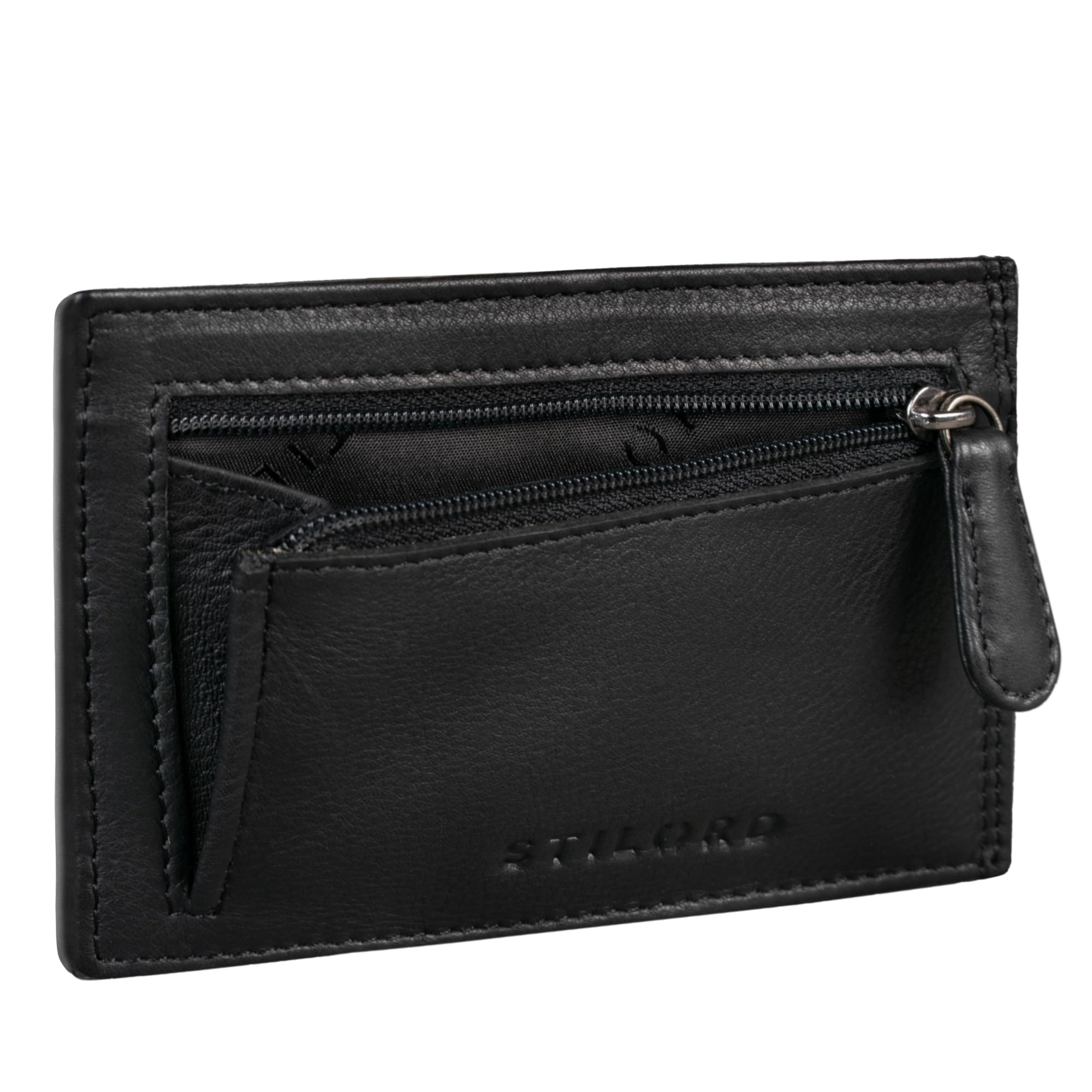 STILORD 'Trevor' Credit-Card Holder Leather RFID Protector Mini Wallet for Men and Women in Black Gift Box, Colour:Black