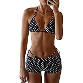 MakeMeChic Women's Polka Dots Triangle Bikini Sets Swim Shorts Y2K Leopard Bathing Suit Swimsuit