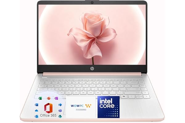 HP 14″Rose Gold Lightweight Laptop, with Office 365 & Copilot AI, Intel Processor, 4GB RAM Memory, 64GB SSD + 1TB Cloud Storage