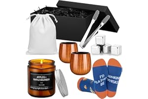 Nuanchu 12 Pcs Bourbon Whiskey Gifts for Men Women Including Charred Wooden Bourbon Drinking Glass with Cooling Rocks Scented Candle Socks Bag Gift Box for Christmas Whiskey Drinker Lover Gifts