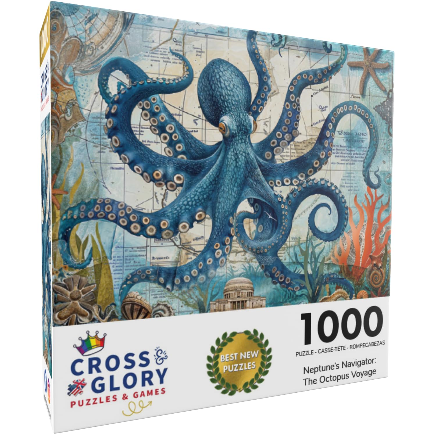 Cross & Glory 1000 Piece Jigsaw Puzzle for Adults | Neptune’s Navigator: The Octopus Voyage | Marine Ocean Artwork Puzzle | Challenging Brain Teaser