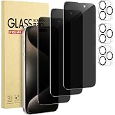 Cutebe for iPhone15 Pro Max Privacy Screen Protector+Camera Lens Protector | 3 Pack Privacy Screen Protector +3 Pack Camera Lens Protector with Tempered Glass, HD，Touch Sensitive and Case Friendly