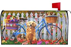 Perinsto Lovely Dog Spring Flowers Garden Mailbox Covers Magnetic Waterproof Mail Cover Letter Post Box Wraps for Home Garden Yard Decor, 21x18 in