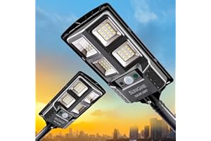 KingHe Solar Street Lights Outdoor: Dusk to Dawn Solar Parking Lot Lights with 3 Modes Motion Sensor Remote Control, 6000K 48 LEDs Commercial Solar Lights for Outside, Yard, Garage, Barn, Driveway