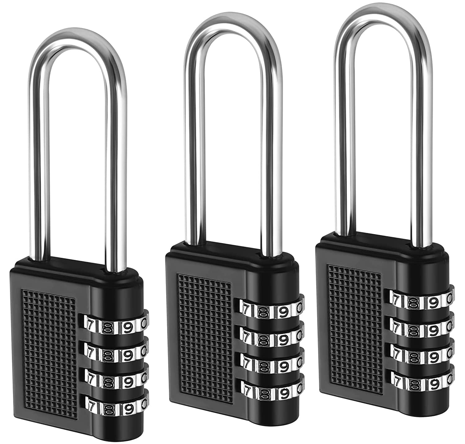 3Pcs Resettable Combination Lock 4 Digit Long Shackle Combination Padlock for Locker Weatherproof Padlock for Gym School Garden Gate Outdoor Lockers(11.5 * 4.2 * 1.8 cm) Black
