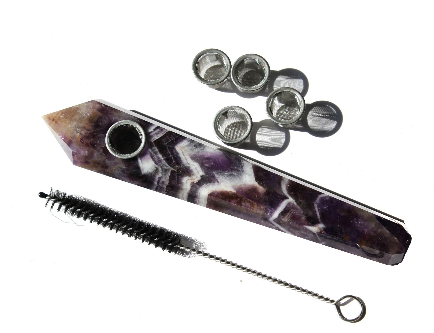 DeYue Purple Dream Amethyst Large Crystal Pipe for Smoking | with Carb Hole |5PC Pipe Screens & 1PC Pipe Cleaner | Approx 5.9"