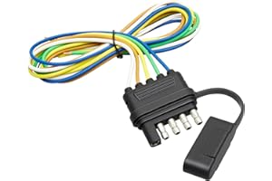 Oyviny 5 Way Flat Trailer Wiring Harness Plug 22 Inch Wire Lead Trailer End Durable 5 Pin Male Connector Trailer Light Wiring Harness Extension W/Dust Cover for Trailer RV Boat Color-Coded