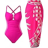 ININSANI Women's One Piece Swimsuit with Skirt Retro Tummy Control Slimming Bathing Suit Wrap Cover Up Set
