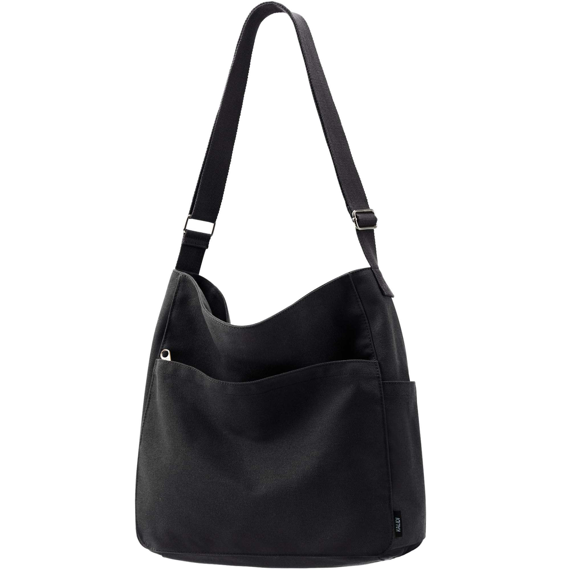 Photo 1 of KALIDI Canvas Tote Bag Large Hobo Crossbody Shoulder Handbag BlackZipper Messenger Bag for Women or Men Casual College Work