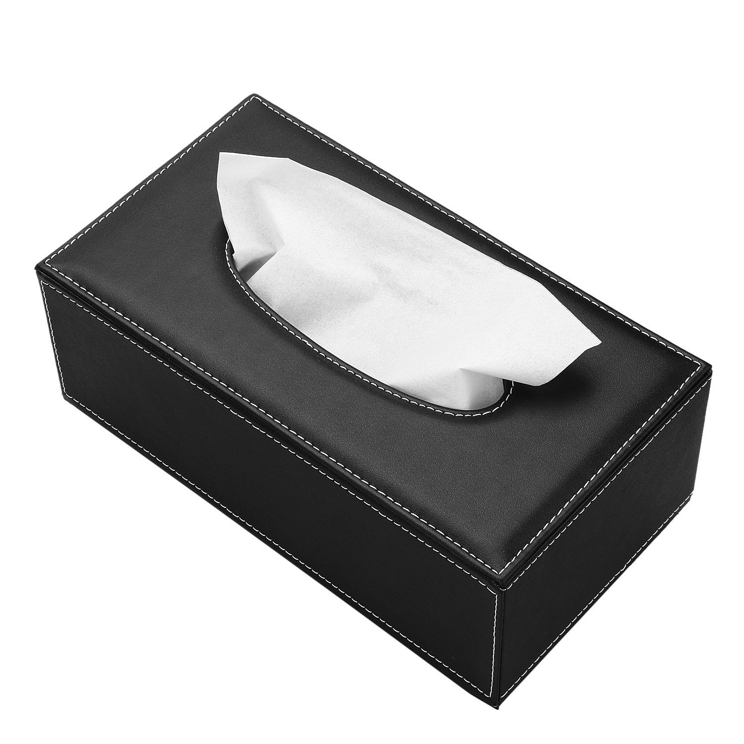 KINGFOM™ Rectangular Leather Tissue Box Holder for Home, Office, Car Automotive Decoration (Black)