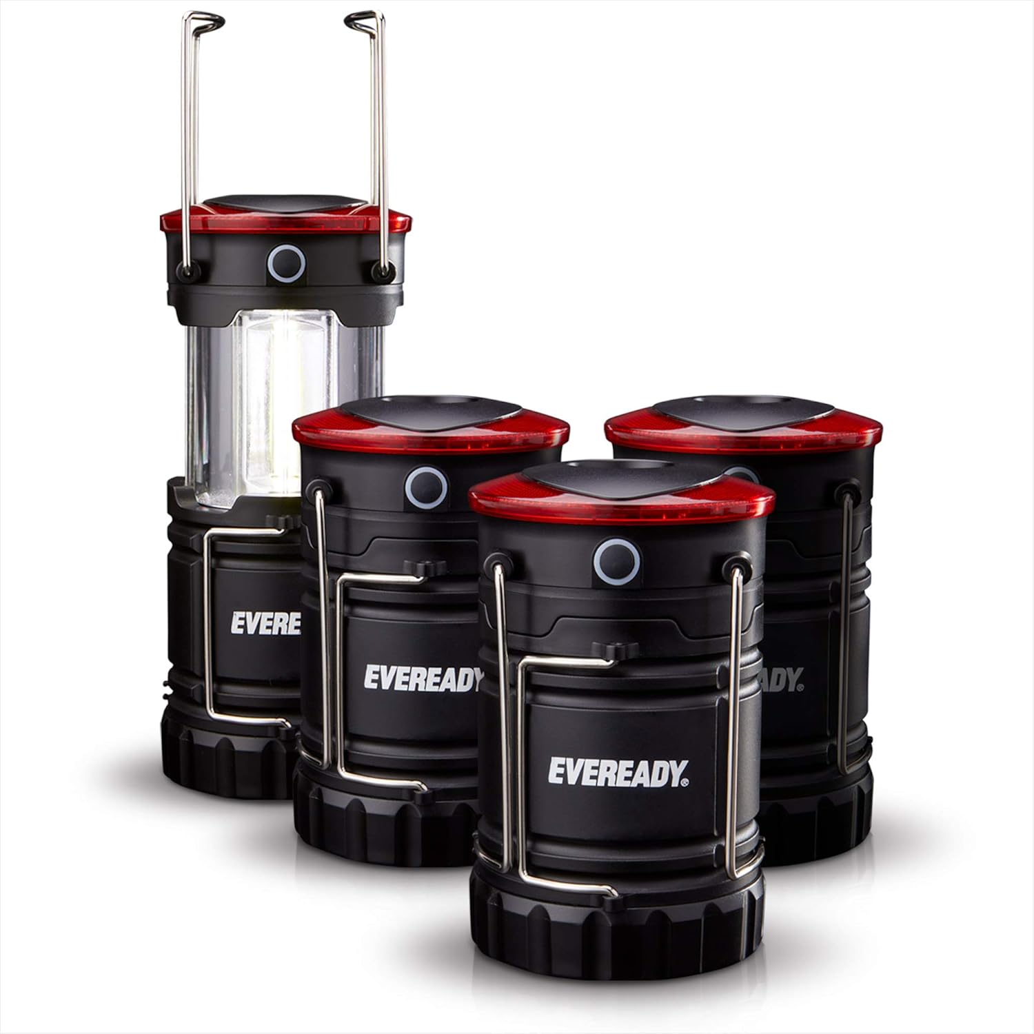 Eveready 360 LED Camping Lantern, IPX4 Water Resistant, Super Bright, 100 Hour Run-time, Battery Powered Outdoor LED Lantern, Black (4 Pack) : Sports & Outdoors