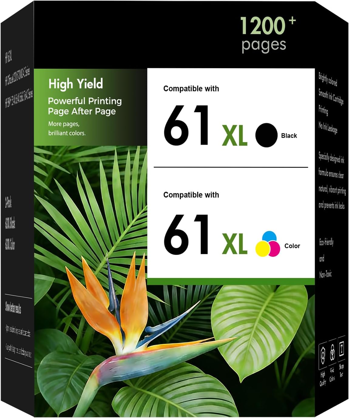 61XL Ink Cartridge Compatible Replacement for HP 61 XL Combo Pack High-Yield | Works with HP Envy 4500 5530 4502 Deskjet 1000 1050 1512 1513 2540 2542 3050 OfficeJet 4630 (1 Black,1 Tri-Color)