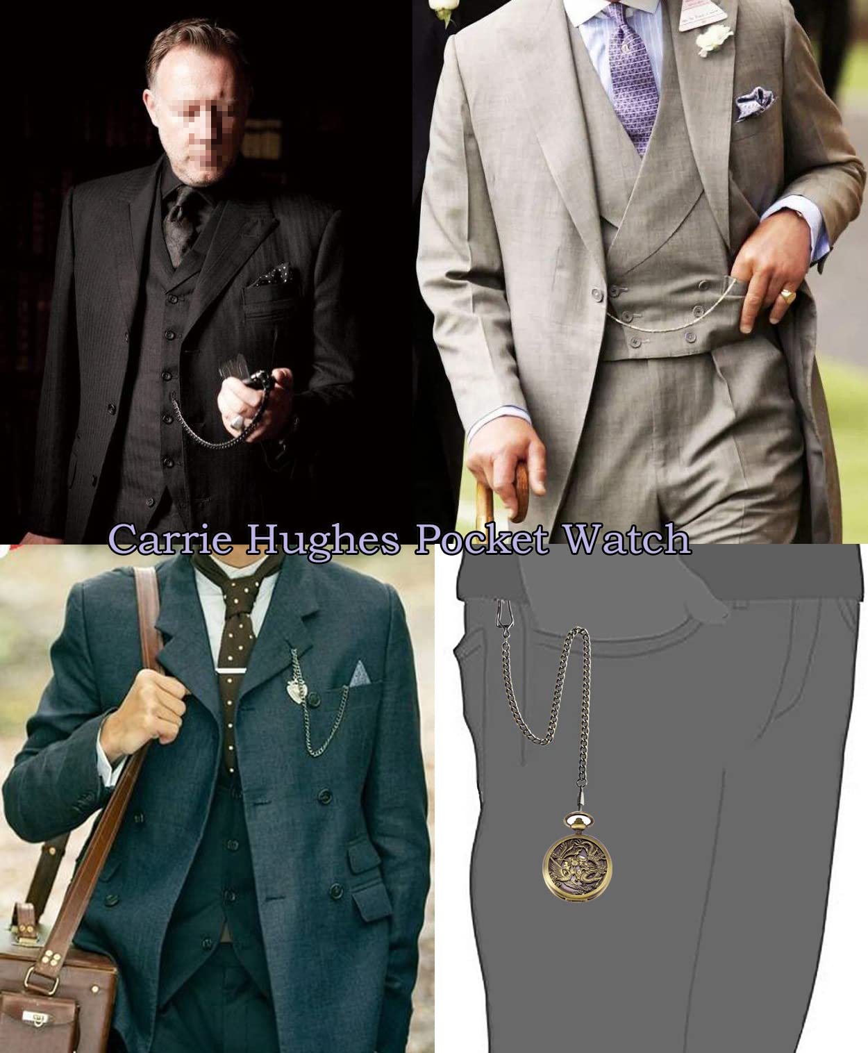 Carrie Hughes Antique Mechanical Pocket Watches for Men Lucky Dragon Phoenix Skeleton Roman Numberals with Chain and Box CH223