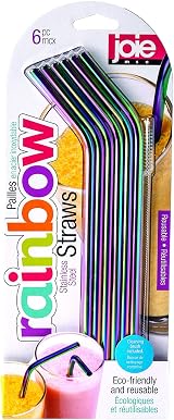 Joie Reusable Iridescent Metal Straws Set of 6 Stainless Steel Rainbow