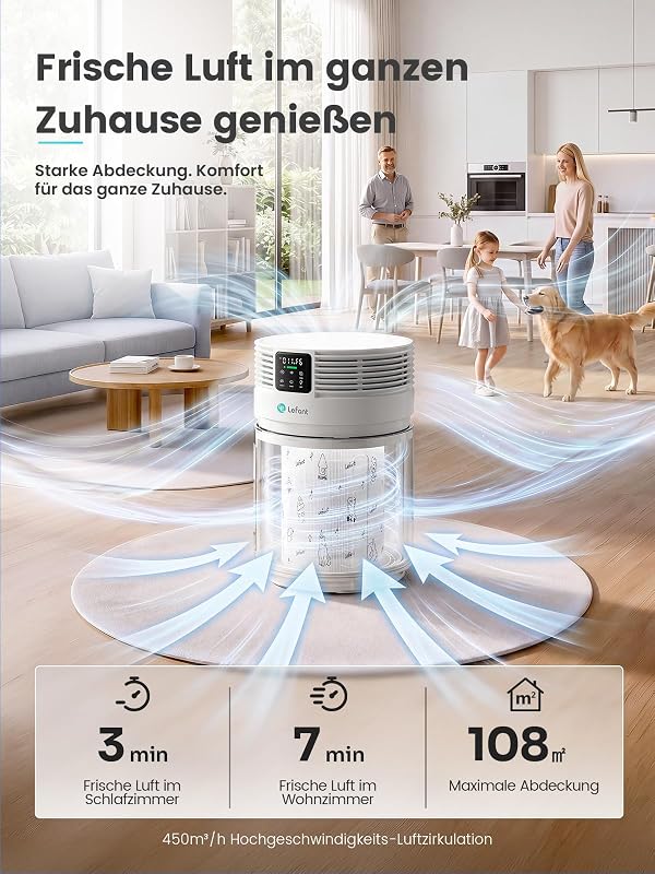 Luftreiniger HEPA H13, CADR 350m³/h, PM2.5 Sensor, bis 108 m²