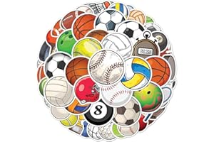 DEFATANO Pack 50 Pcs Sports Sport Ball Stickers for Water Bottles Waterproof Laptop Luggage Computer Scrapbooking Teens Adults Boys Aesthetic Funny Sticker Packs Bulk Small Vinyl Decals