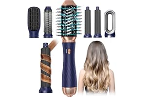 YITRUST Blow Dryer Brush, 6 in 1 Detachable Rotating Hair Dryer Brush Curling Wand, Upgrade Negative Ionic Hair Styling Tool Set, Automatic Hair Curler Hot Air Brush, Hair Straightener Thermal Brush （Blue）