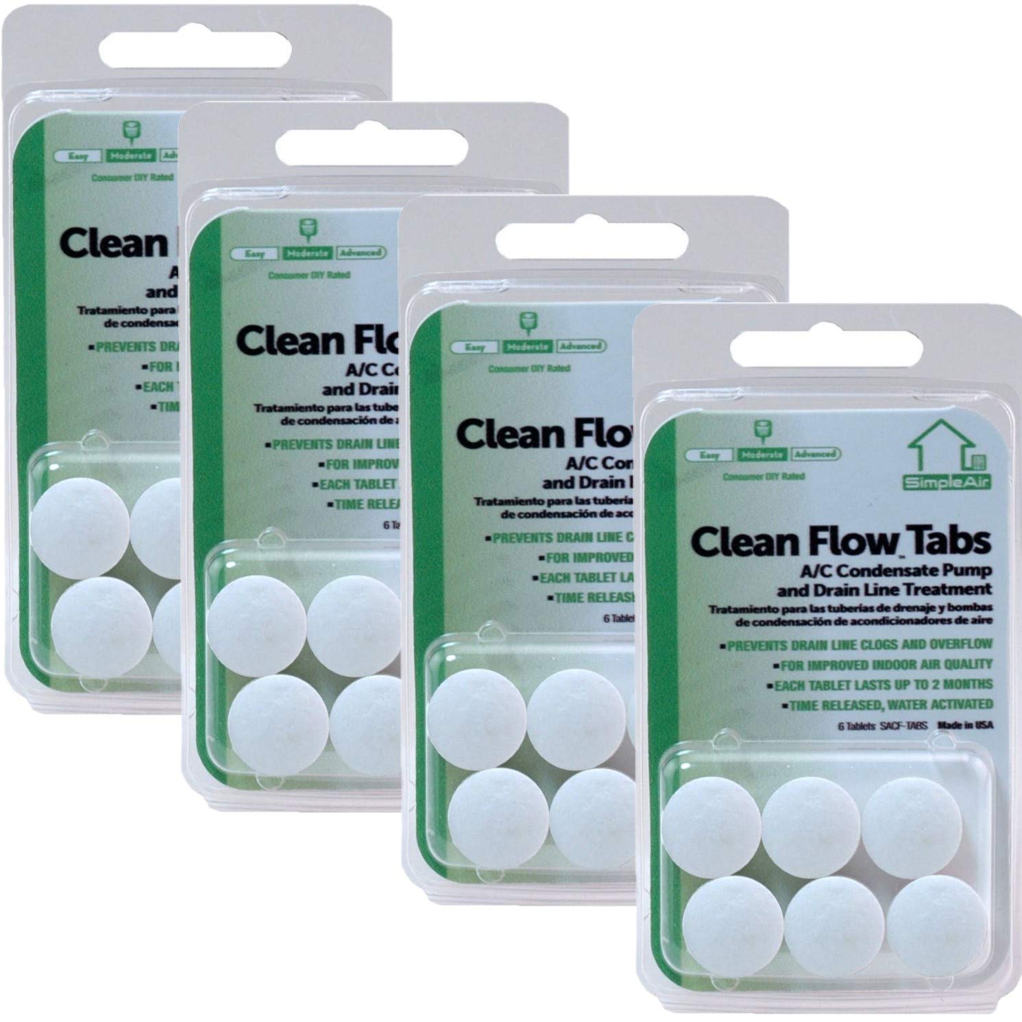 SimpleAir Clean Flow HVAC Drain Line Treatment Tabs, 6 pk, Pack of 4