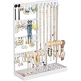 Jewelry Organizer Stand, Jewelry Holder Tree and Storage, Super Large Capacity, 72 Earring Holes, 12 Necklace Hooks, 20 Rings Slot, 2 Bracelet Bars, Assemble Not Required, Size 3.94*9.84*13.78 Inch