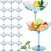 LemonRoad 24 Pcs Detachable Martini Glasses 9oz Disposable Plastic Coupe Cocktail Dessert Glassware Set for Champagne Wine Wedding Birthday Holiday Party Supplies (Blue)