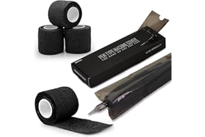 DENERGY 200pcs Pen Covers with Grip Wraps,2.4×7" Tattoo Machine Covers with 3pcs Grip Wrap Combination for Pen Type Machine，Professional Tattoo Supplies Accessories (Black)