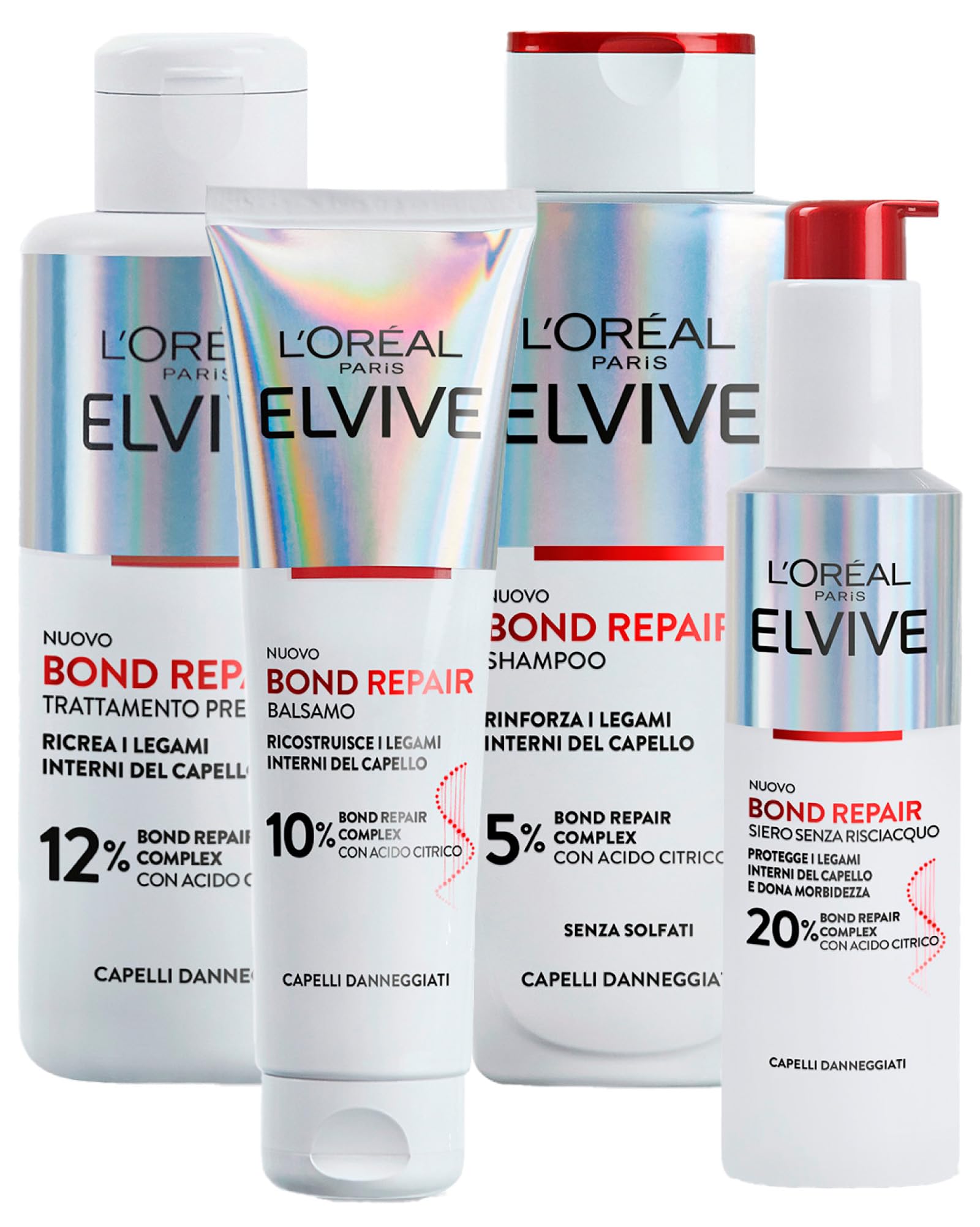 L'Oréal Paris Elseve Elvive Bond Repair Damaged Hair Conditioner 150ml + No-Rinse Serum Reduces Double Strands 150ml + Pre-Shampoo Treatment with Citric Acid 200ml + Sulphate-Free Shampoo 200ml