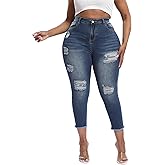 Gocolloa Womens Plus Size Capri Jeans Stretchy High Waisted Skinny Cropped Denim Capris Pants