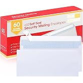 Zzrywuty #10 Letter Size Mailing Envelopes for Business, 60pcs Self Seal Windowless Security Envelopes 4-1/8 x 9-1/2 Inch White 24LB Paper