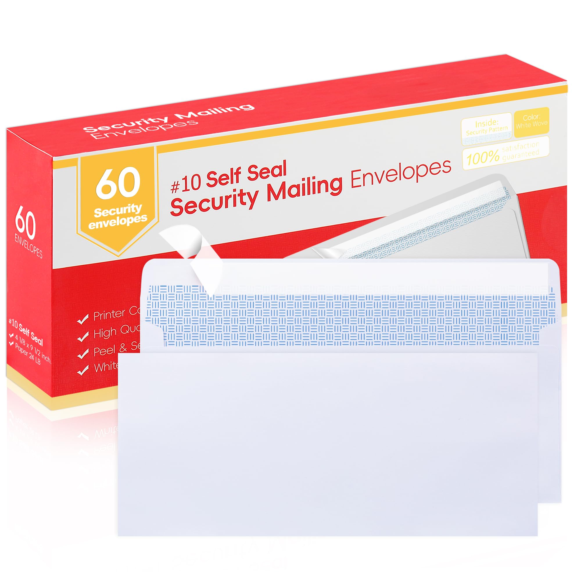 Photo 1 of Zzrywuty #10 Letter Size Mailing Envelopes for Business, 60pcs Self Seal Windowless Security Envelopes 4-1/8 x 9-1/2 Inch White 24LB Paper