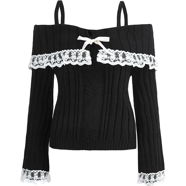 Women Off The Shoulder Sweater Cold Shoulder Top Y2k Knit Fall