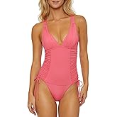 Soluna Swim Women's Shirr Delight One Piece Swimsuit, Plunge Neck, Bathing Suits