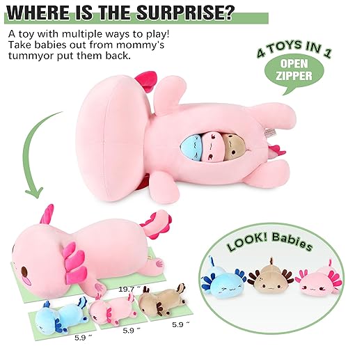 Onsoyours Axolotl Stuffed Animal Mommy with Baby Axolotl Plushies  in Tummy, Piece of Cute Axolotl Pl - Main Image