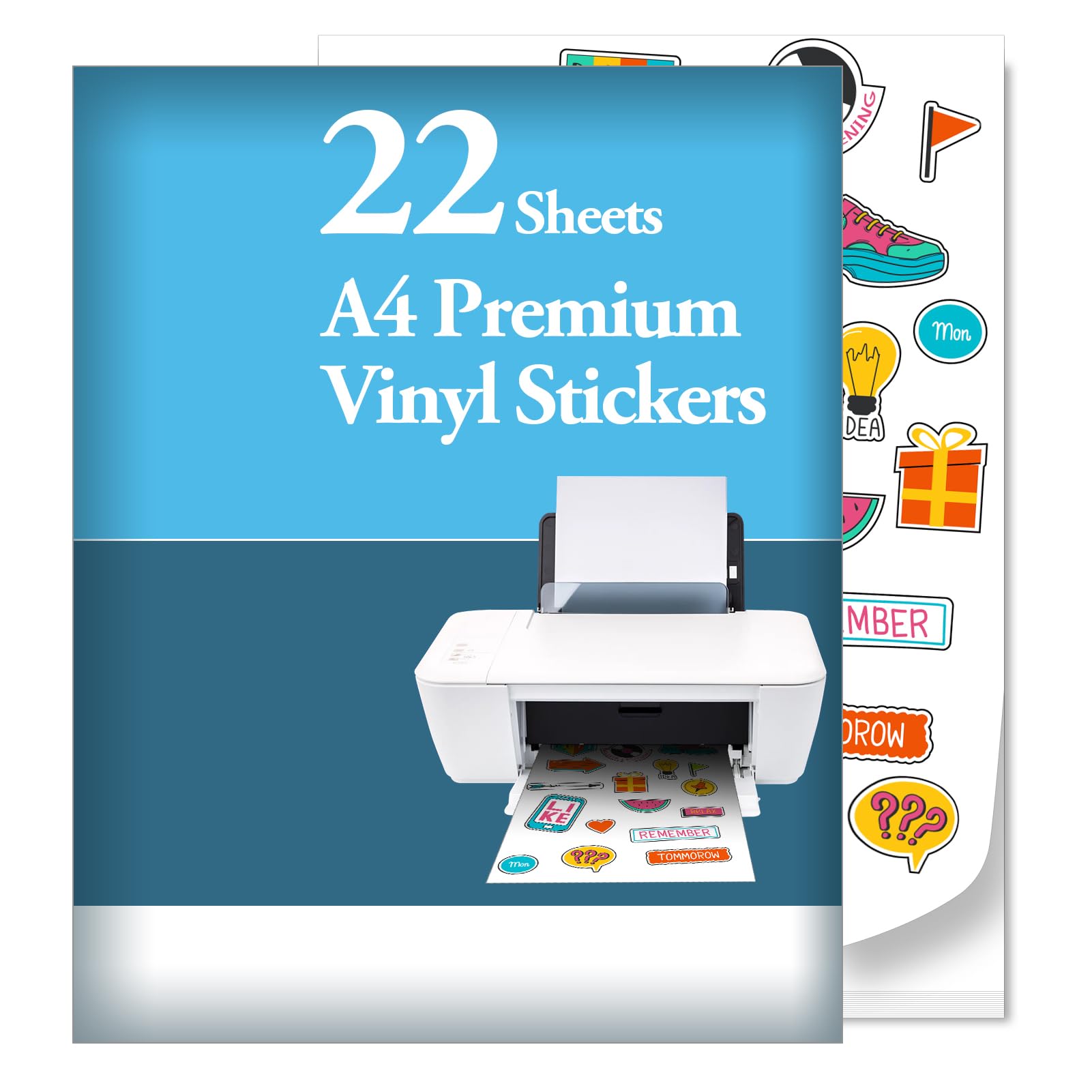 A4 Sublimation Sticker Paper 22Pcs Waterproof - 8.3''x11.7'' Vivid Colour Glossy Transparent for Inkjet Printer - Sublimation Blanks