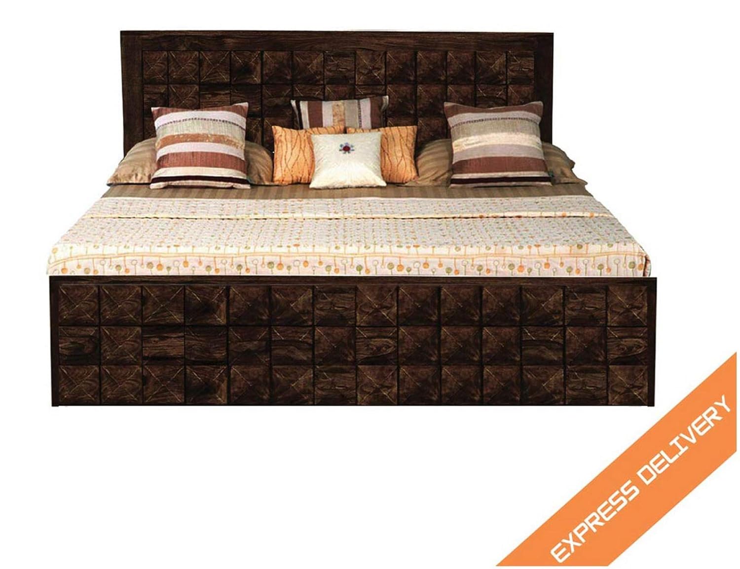 Woodstage Wooden Furniture King Size Diamond Bed With Box Storage