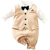 HUAANIUE Baby Boys Tuxedo Romper Long Sleeve Infant Clothes One Piece Jumpsuit Outfit