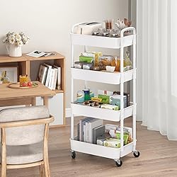 Sywhitta 4-Tier Plastic Rolling Utility Cart with