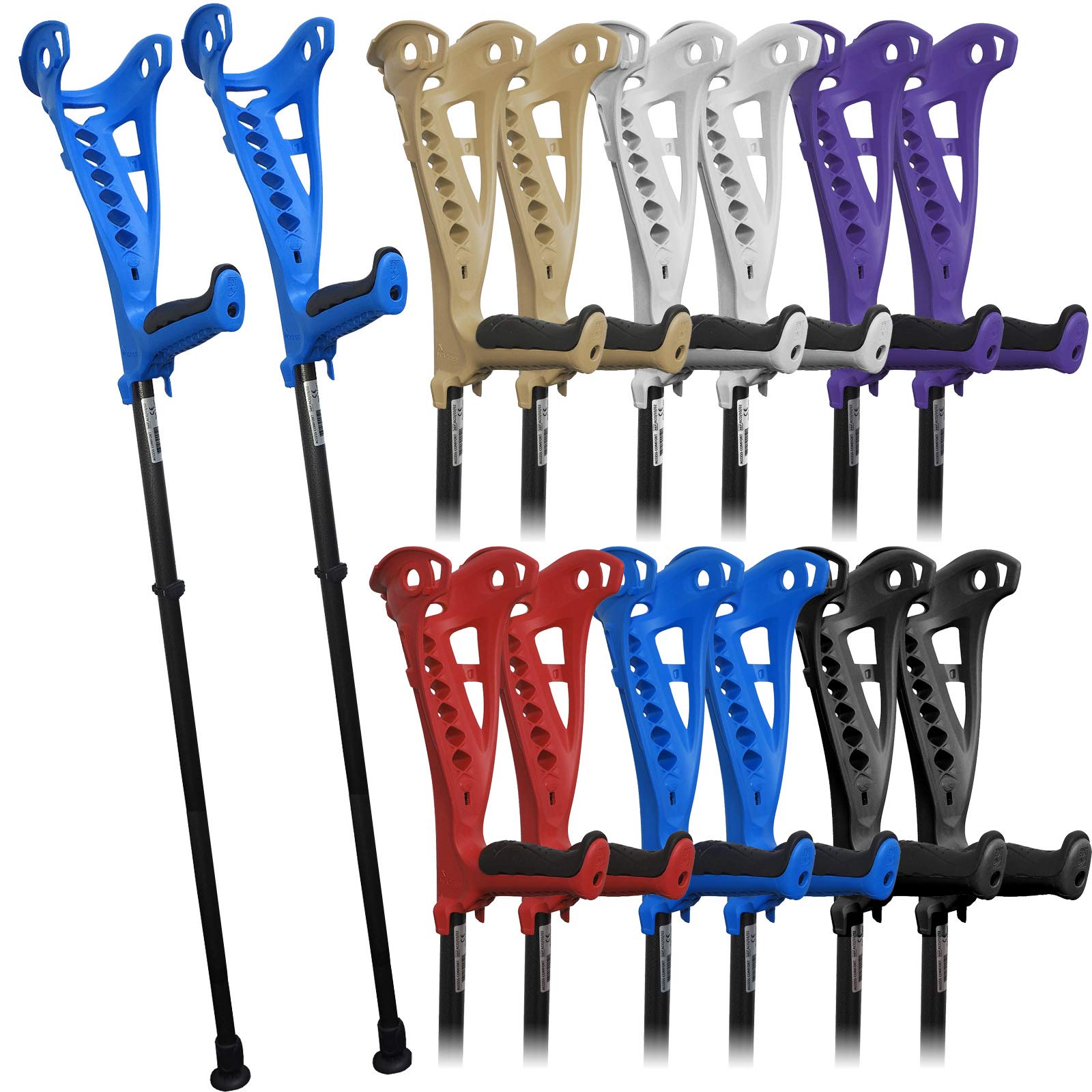 FDI Access Comfort Light Easy Carry Open Cuff Adjustable Elbow Walking Crutches - Purple